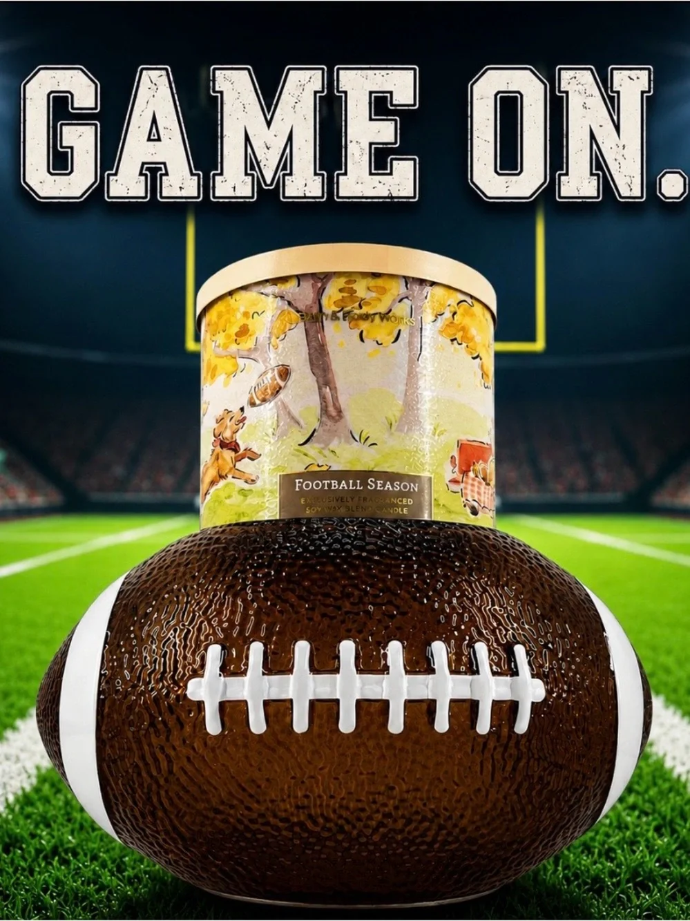 BBW Football 3-Wick Candle Holder + Football Season Candle Set